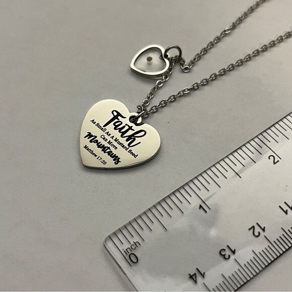 Stainless Steel Mustard Seed Necklace, Heart-Shaped Belief Necklace - Picture 2 of 6